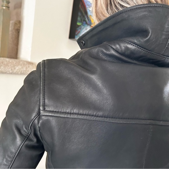 Reiss Black Leather Motorcycle Jacket Size Women's XS - Picture 9 of 16